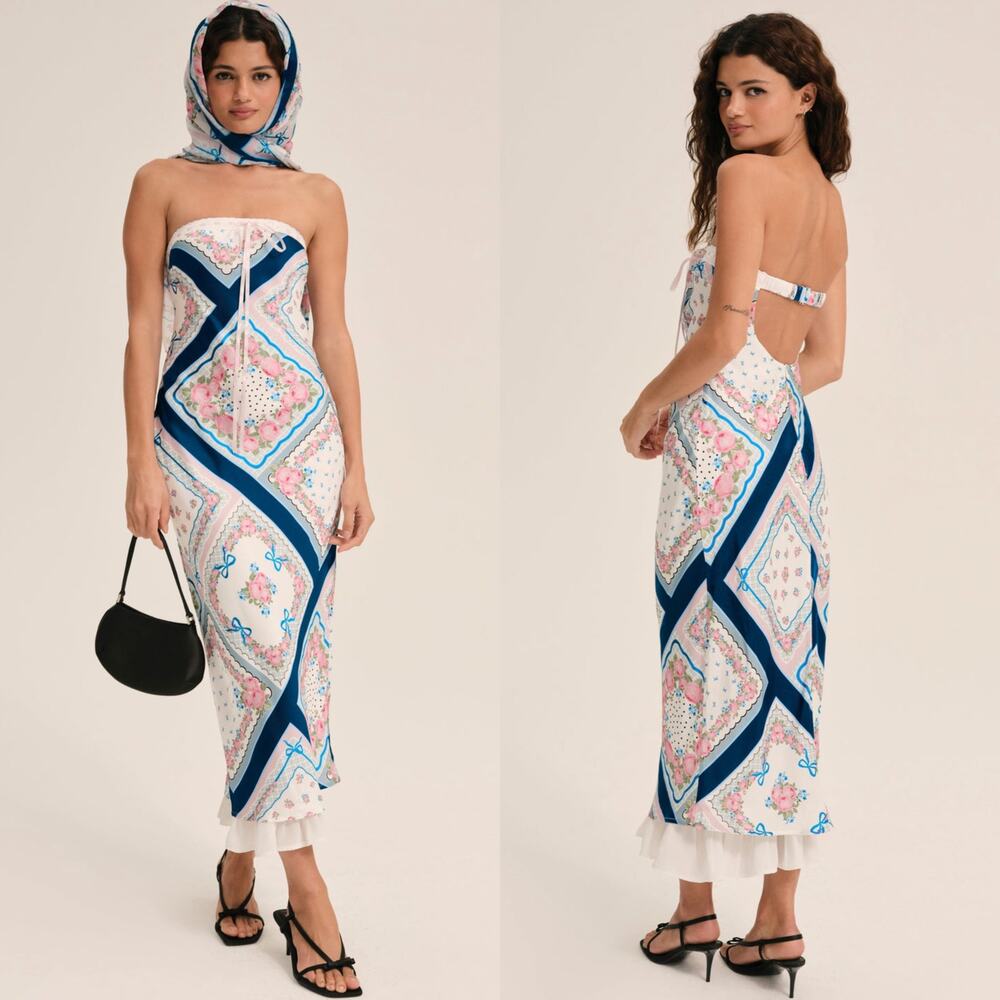 NWT For Love & Lemons Daisy Mae Midi Dress in Blue Size Large